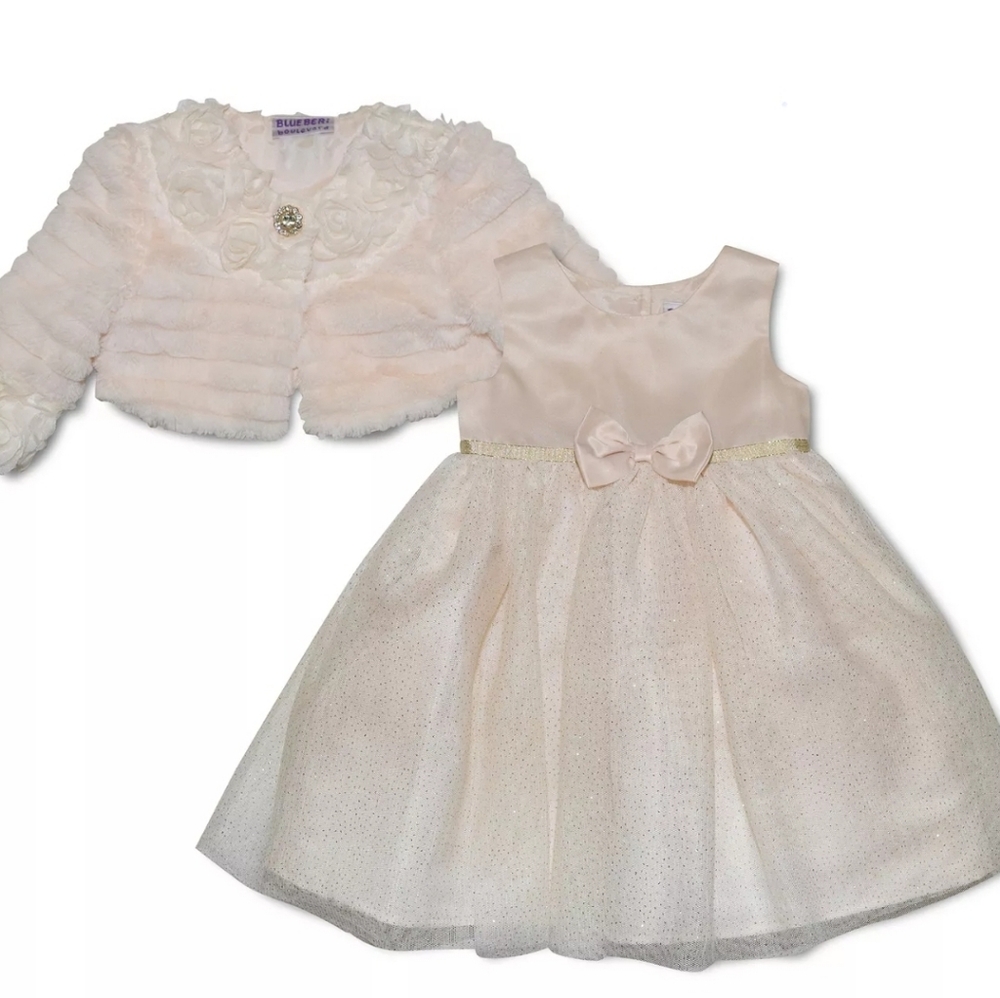 Blueberi Boulevard,Elegant Cream Baby Dress with Jacket